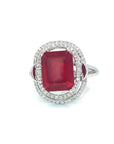 18K White Gold Wave Frame Emerald Ruby Shaped Diamond Ring