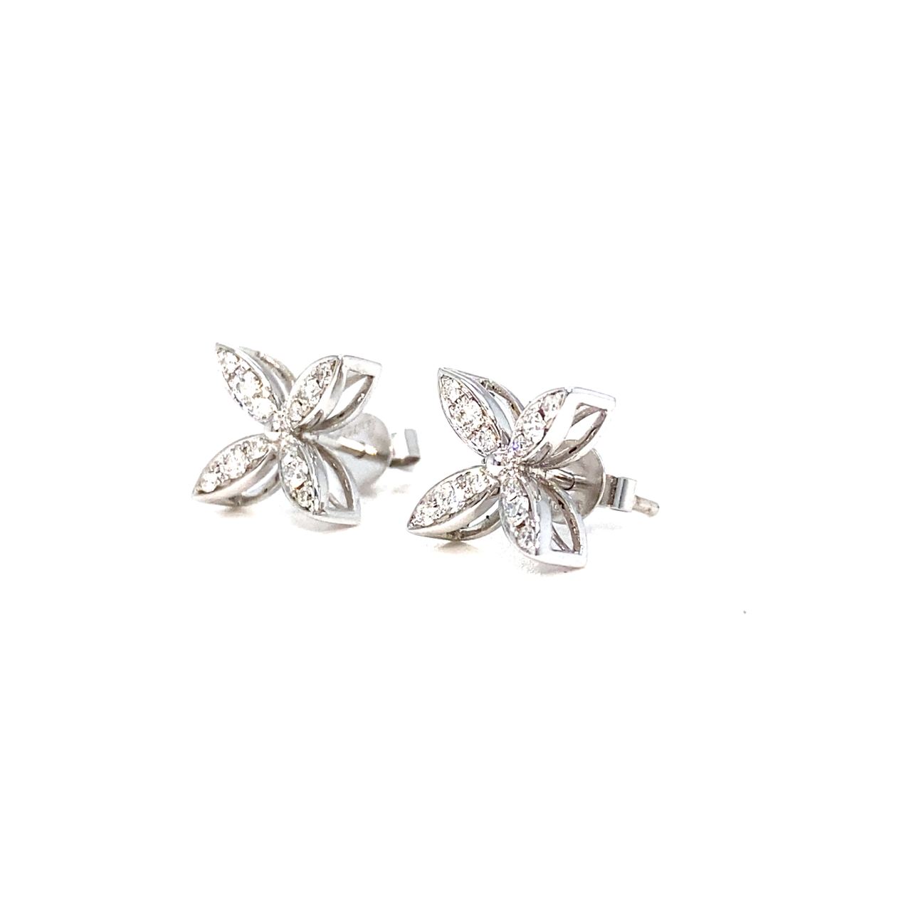 18K White Gold Marquise Flower Diamond Earrings