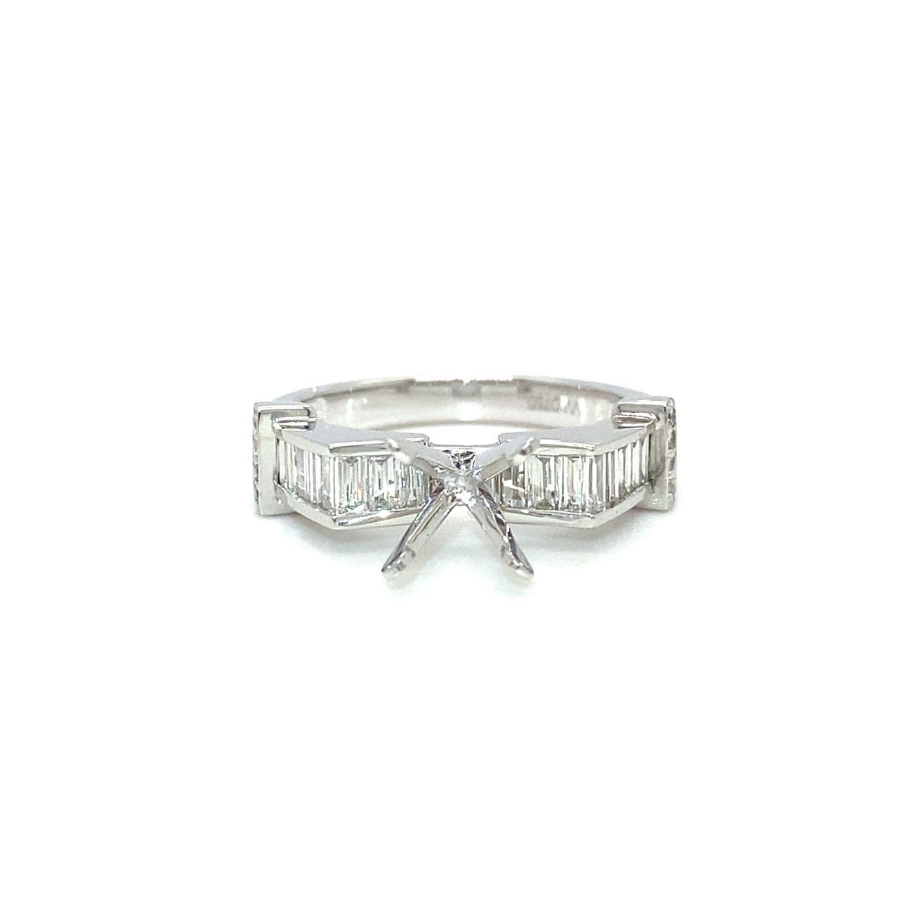 18K White Gold Ever Mountain Baguette Diamond Ring Mounting