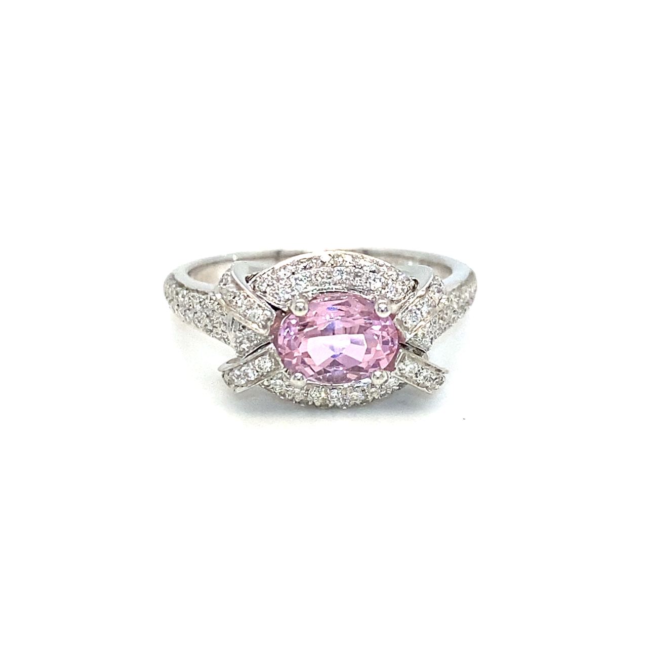 18K White Gold Pink Sapphire Diamond Ring