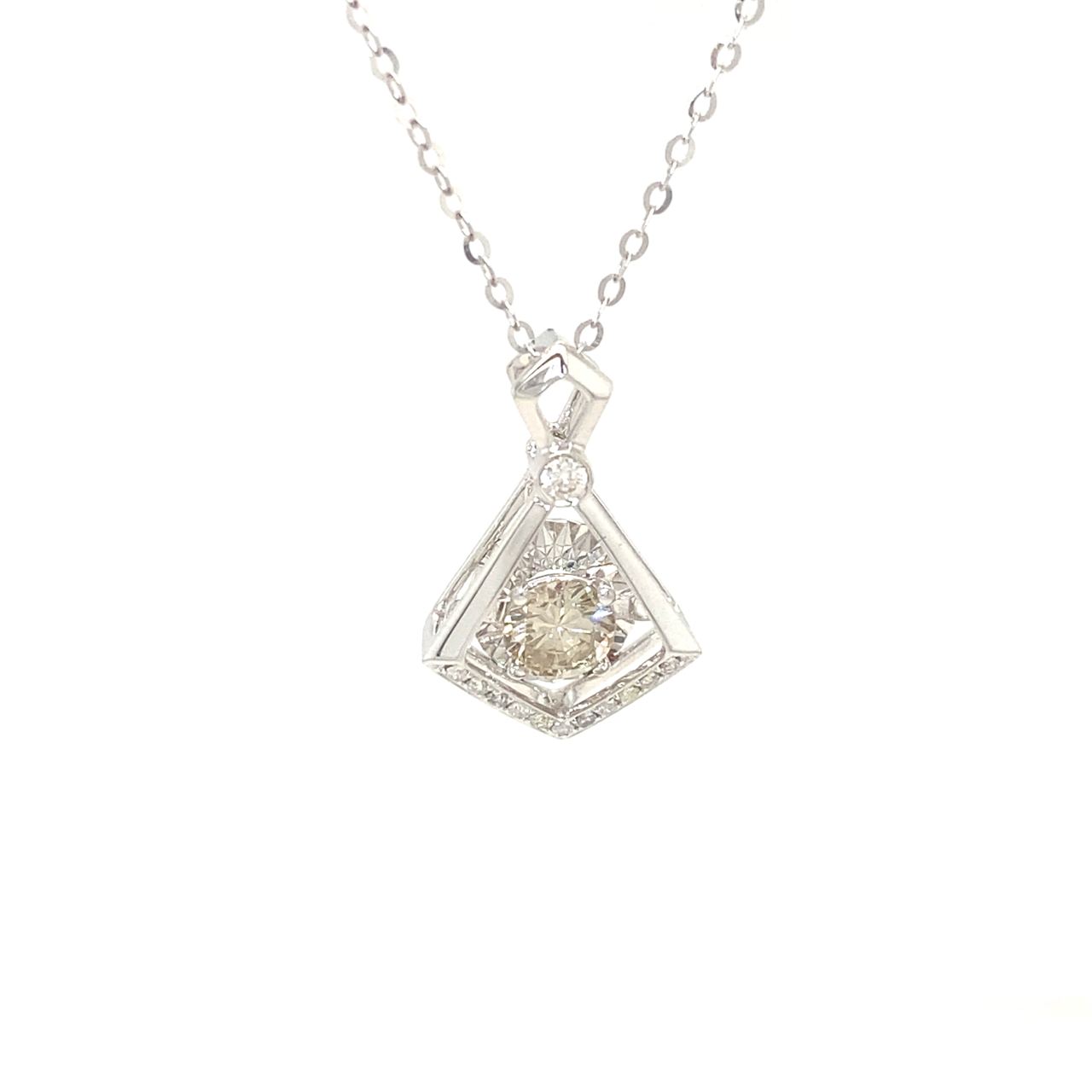 18K White Gold Geometry Triangle Dancing Stone Diamond Necklace