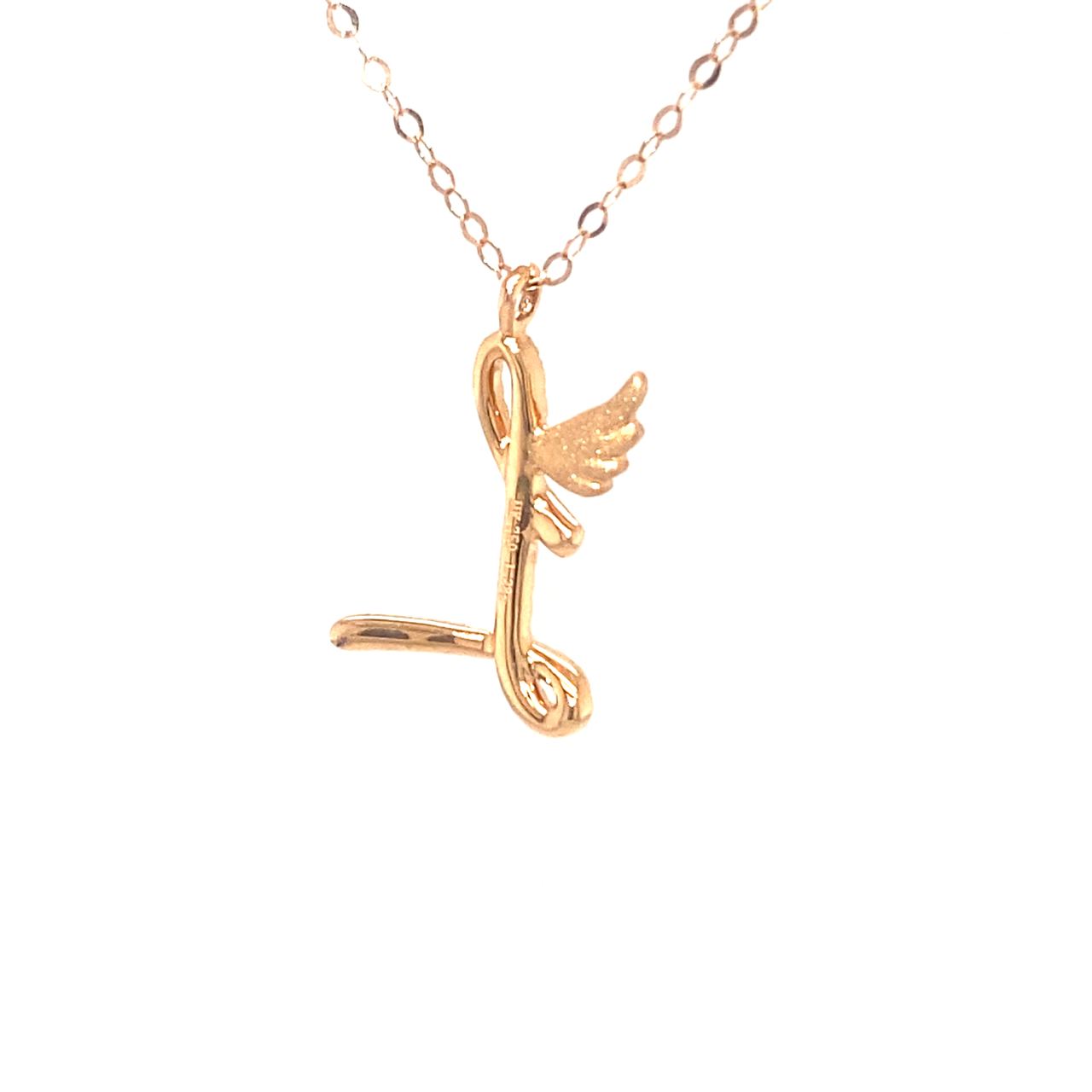 18K Rose Gold Stylish Wings Alphabet L Full Diamond Necklace
