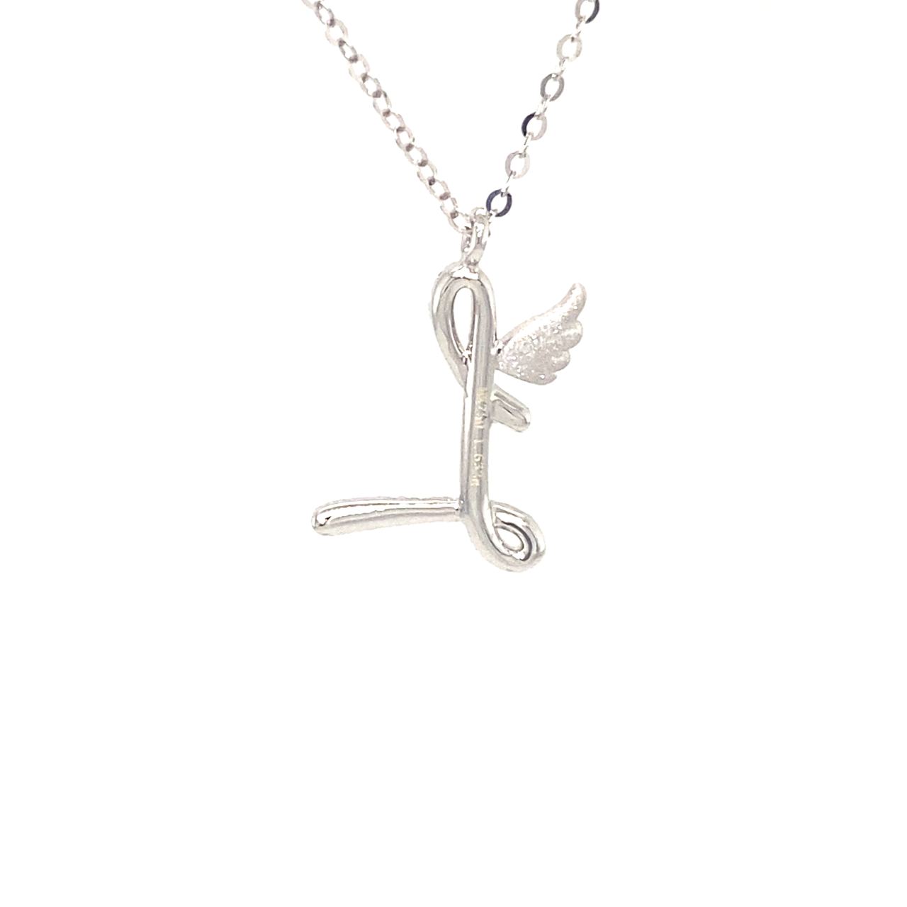 18K White Gold Stylish Wings Alphabet L Full Diamond Necklace