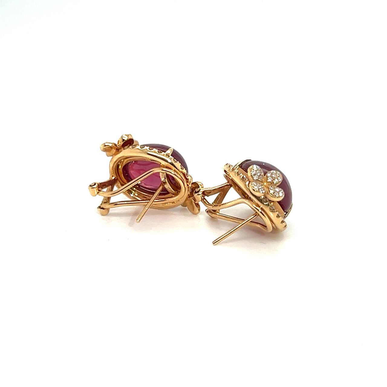 18K Rose Gold Oval Curve Ruby Mini Flower Diamond Earrings