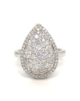 18K White Gold Pear Flat Pave Bubble Plain Shoulder Luxe Diamond Ring