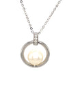 18K White Gold Plain Circle Pearl Diamond Necklace