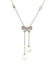 18K Miki Baby Bow Diamond Pearl Dropping Necklace