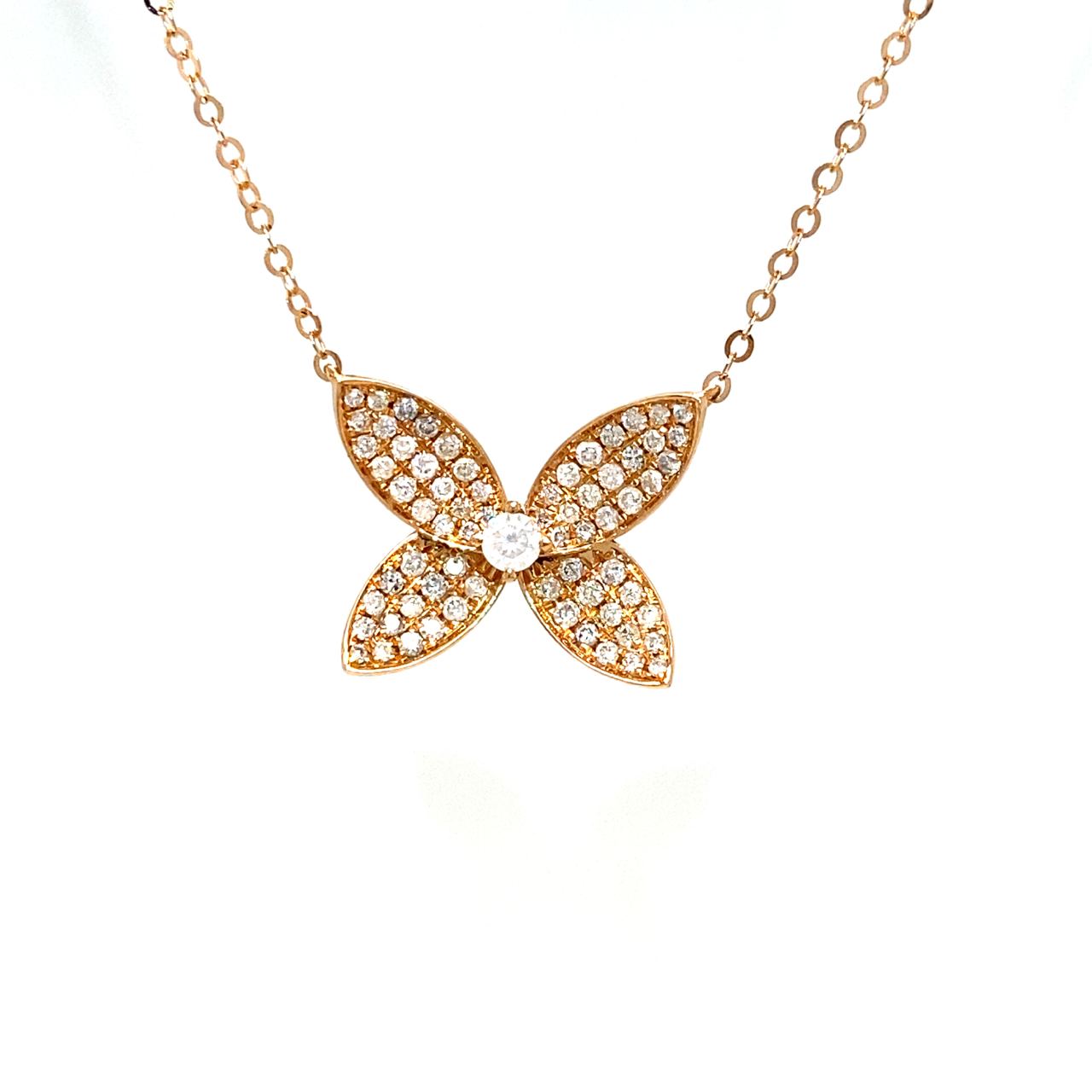 18K Rose Gold 3D Butterfly Full Diamond Charms Pendant