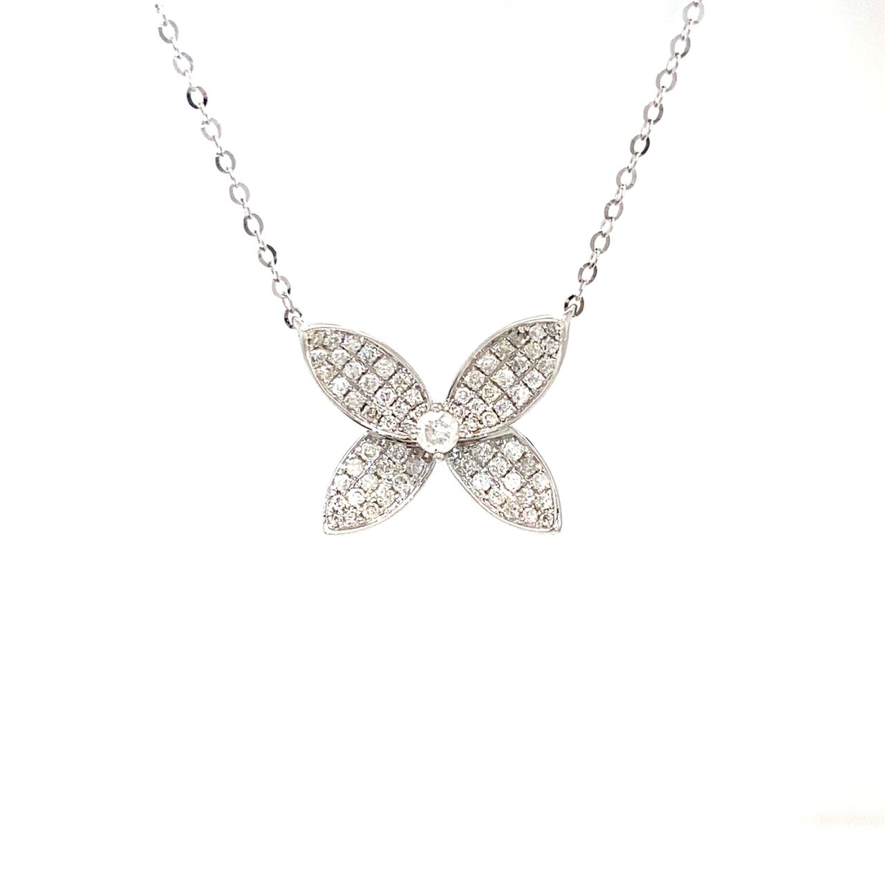 18K White Gold 3D Butterfly Full Diamond Necklace