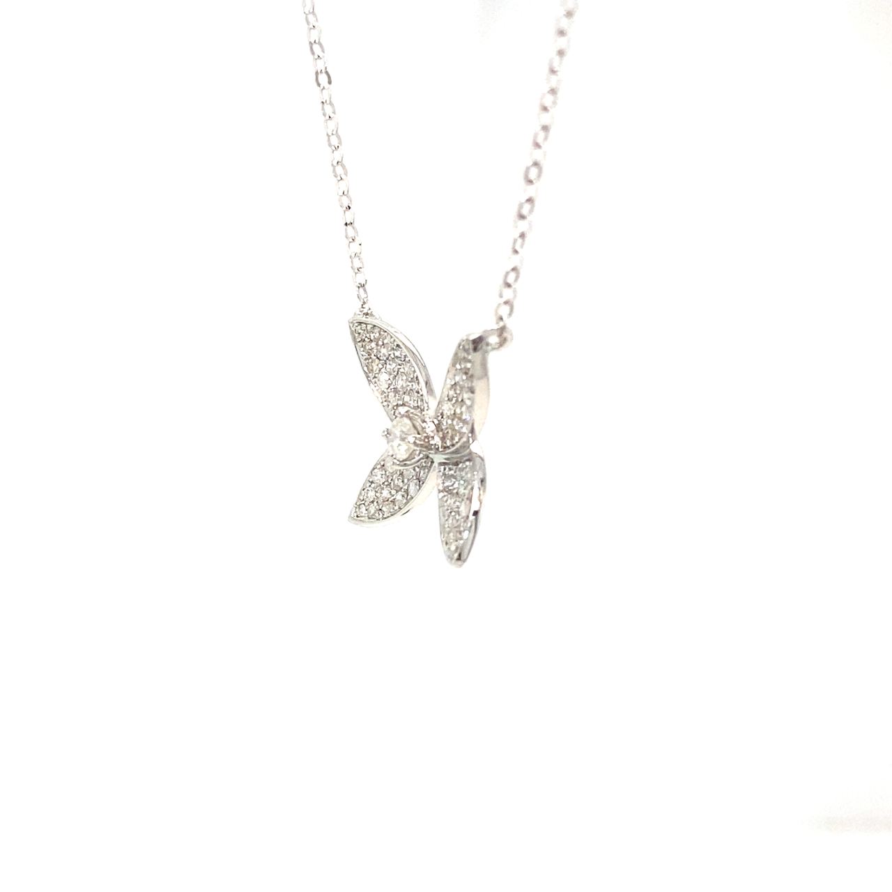 18K White Gold 3D Butterfly Full Diamond Necklace