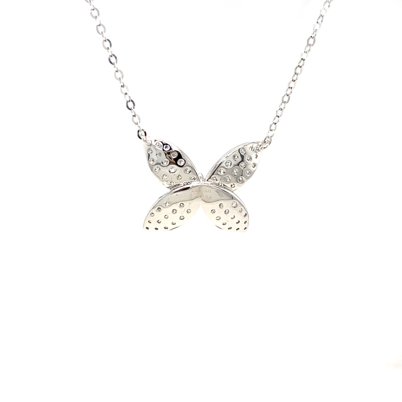 18K White Gold 3D Butterfly Full Diamond Necklace