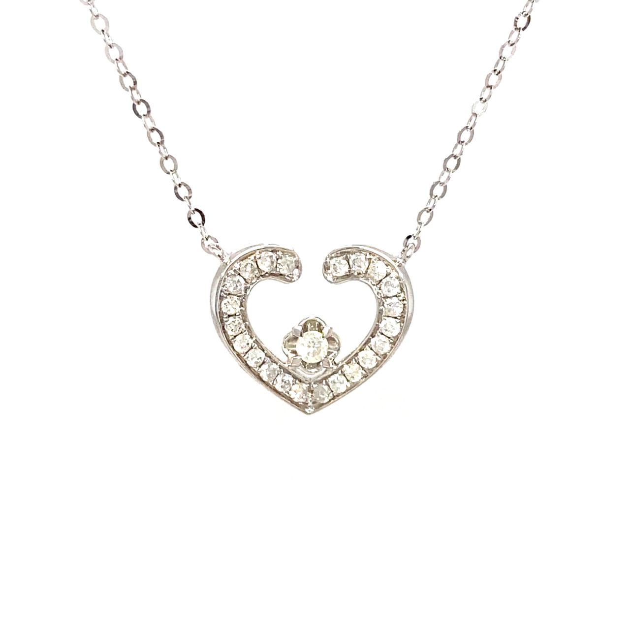 18K White Gold Double Open Heart Diamond Necklace