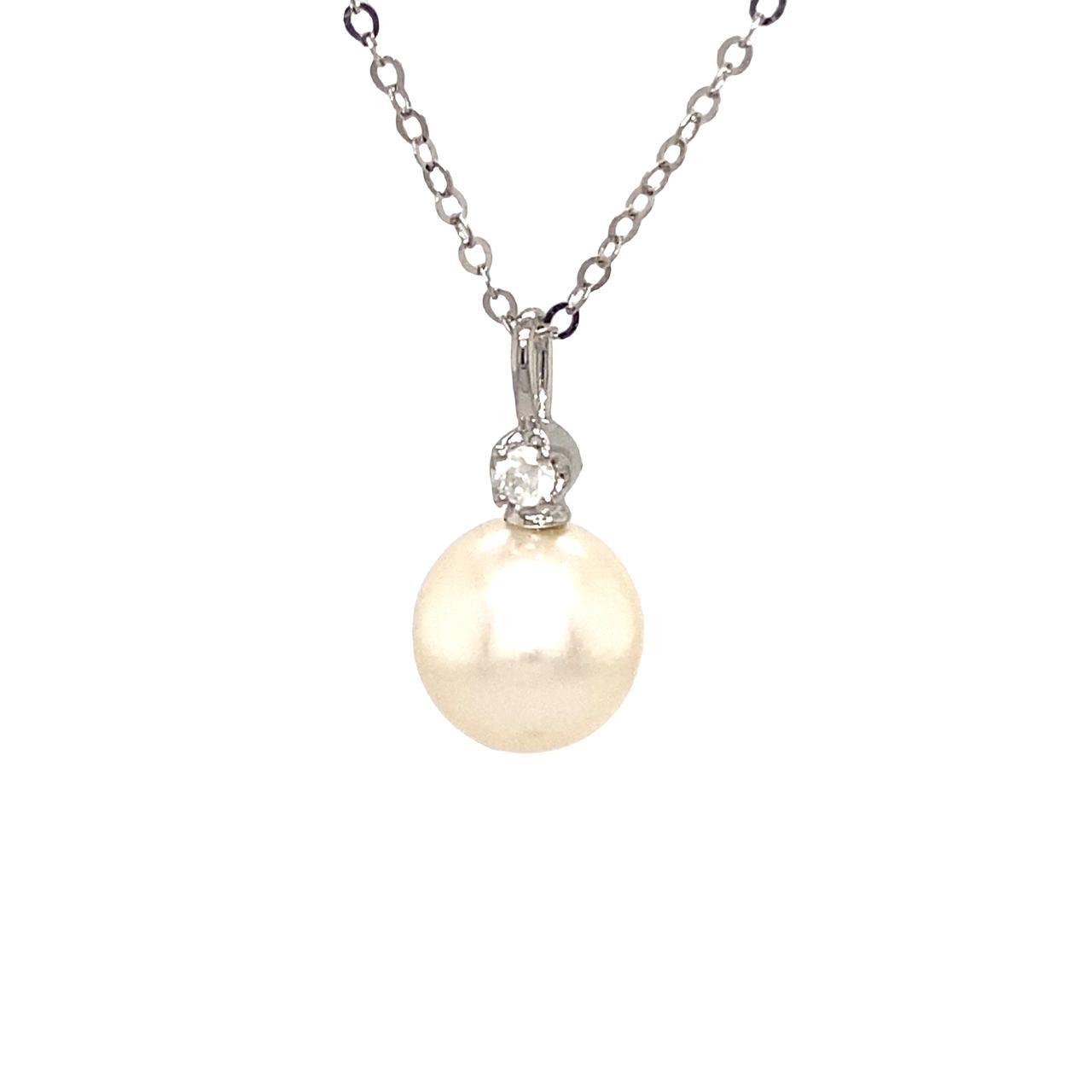 18K White Gold Diamond Top Pearl Necklace