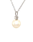 18K White Gold Diamond Top Pearl Necklace