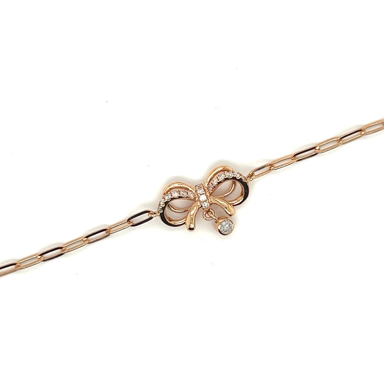 18K Rose Gold Mini Chain Ribbon Bow Diamond Bracelet