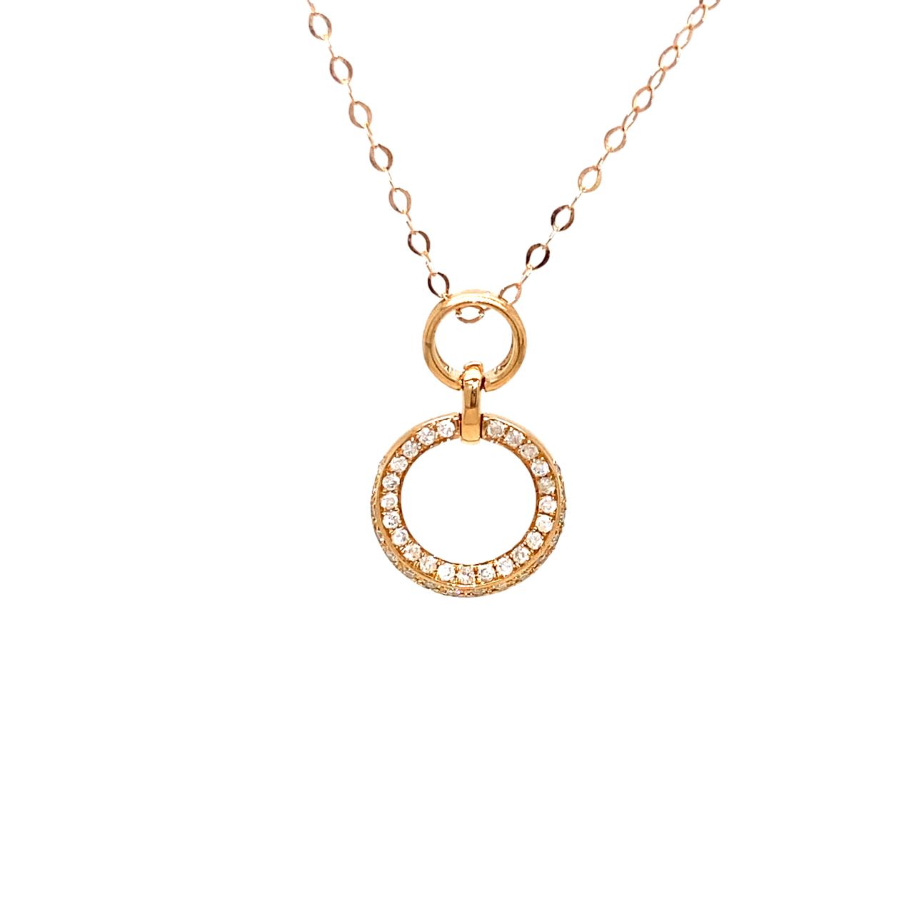 18K Rose Gold Double Link Circle Diamond Necklace