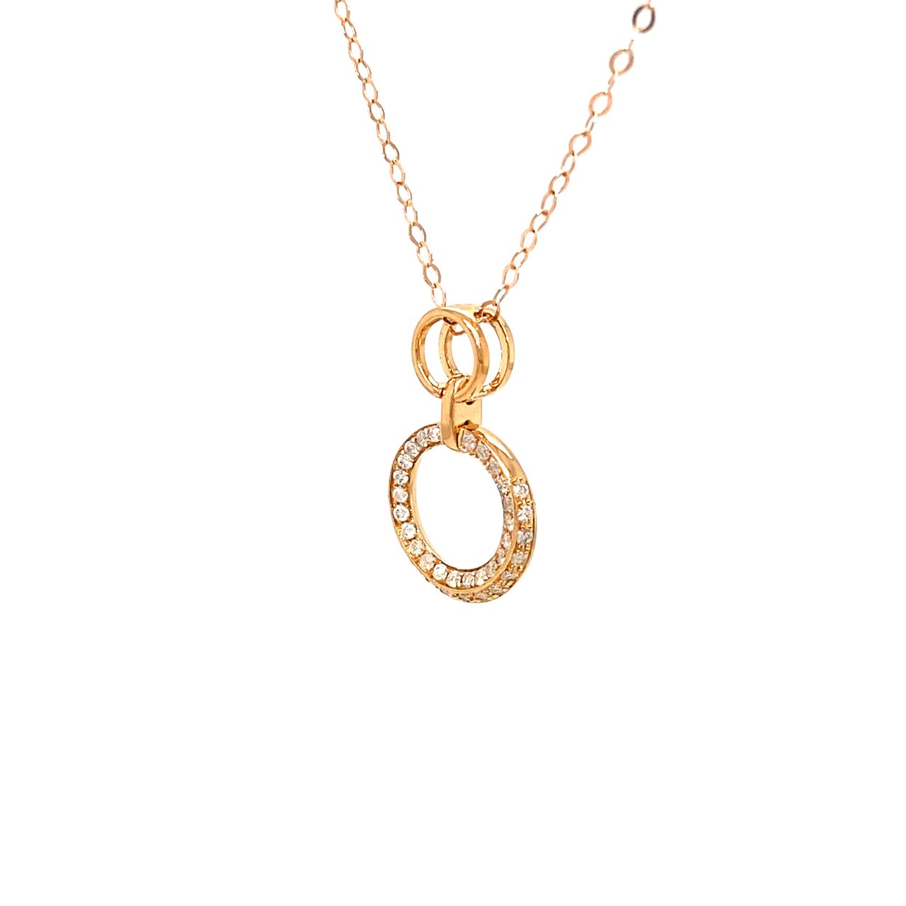 18K Rose Gold Double Link Circle Diamond Necklace
