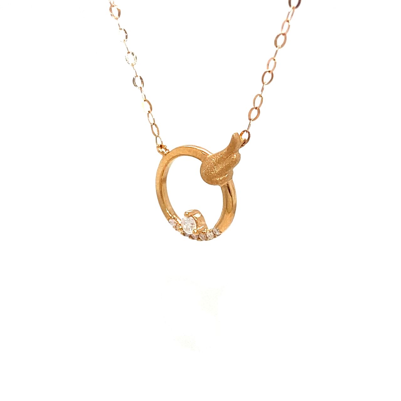 18K Rose Gold Circle Wing Diamond Necklace