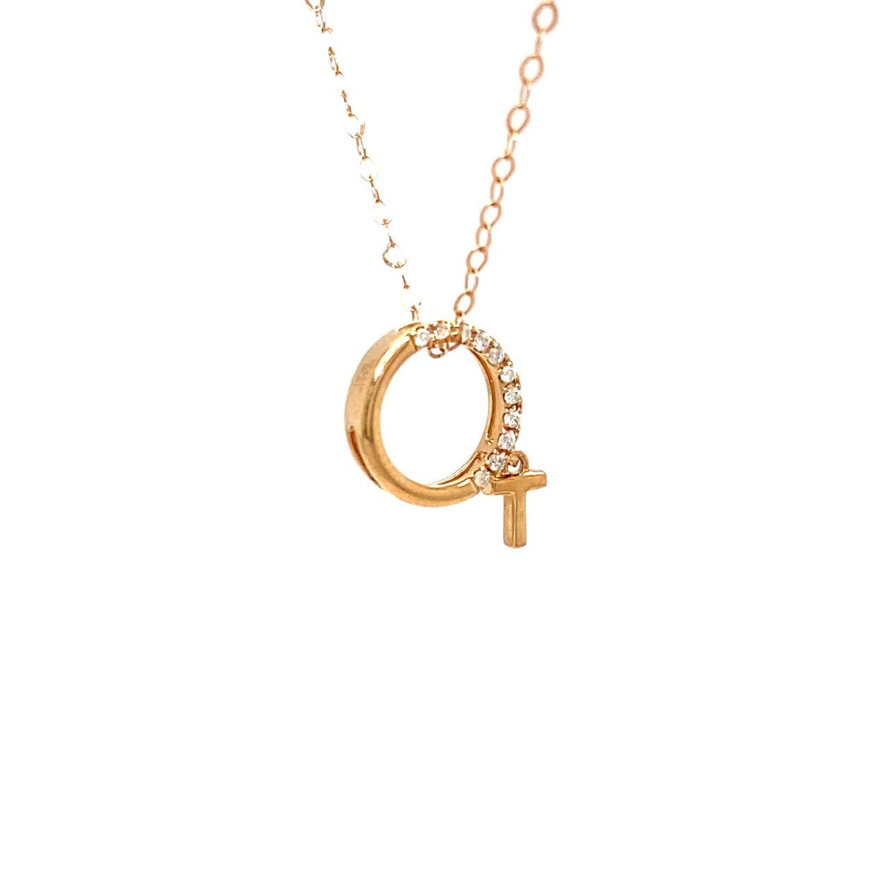 18K Rose Gold Circle T Half Diamond Necklace