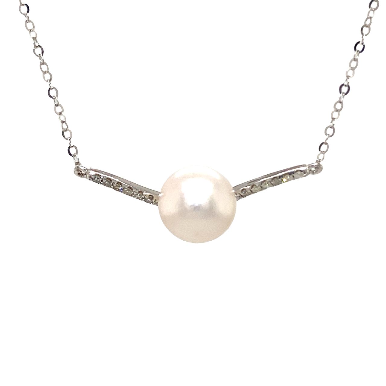 18K White Gold Collar V Shape Pearl Diamond Necklace