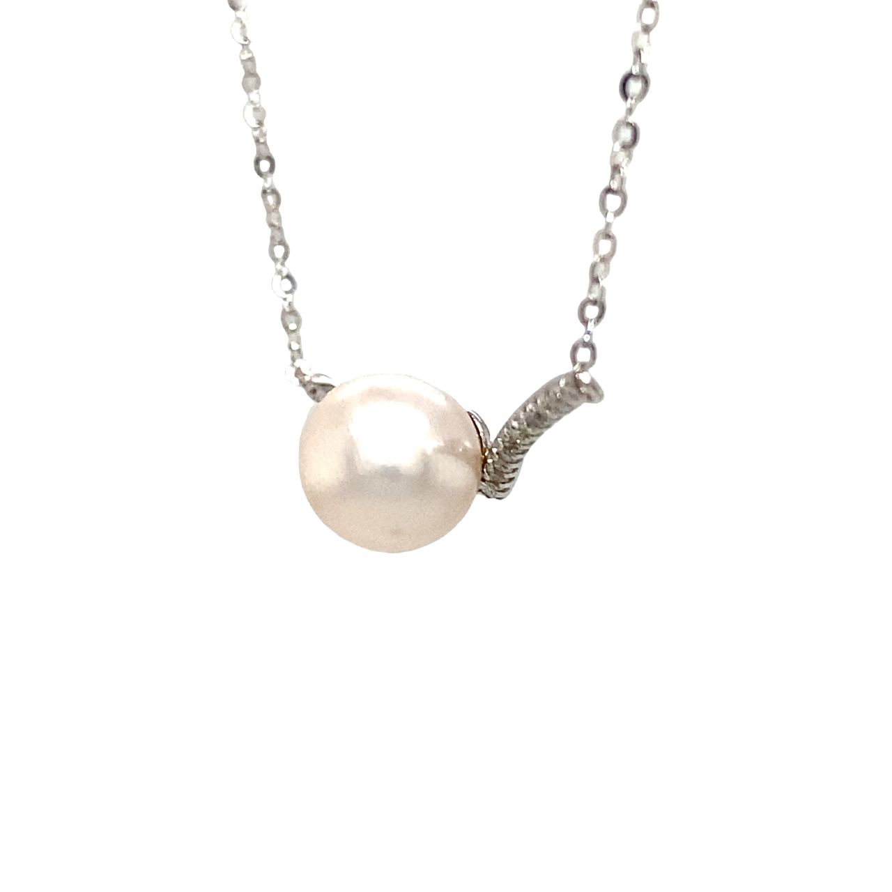 18K White Gold Collar V Shape Pearl Diamond Necklace