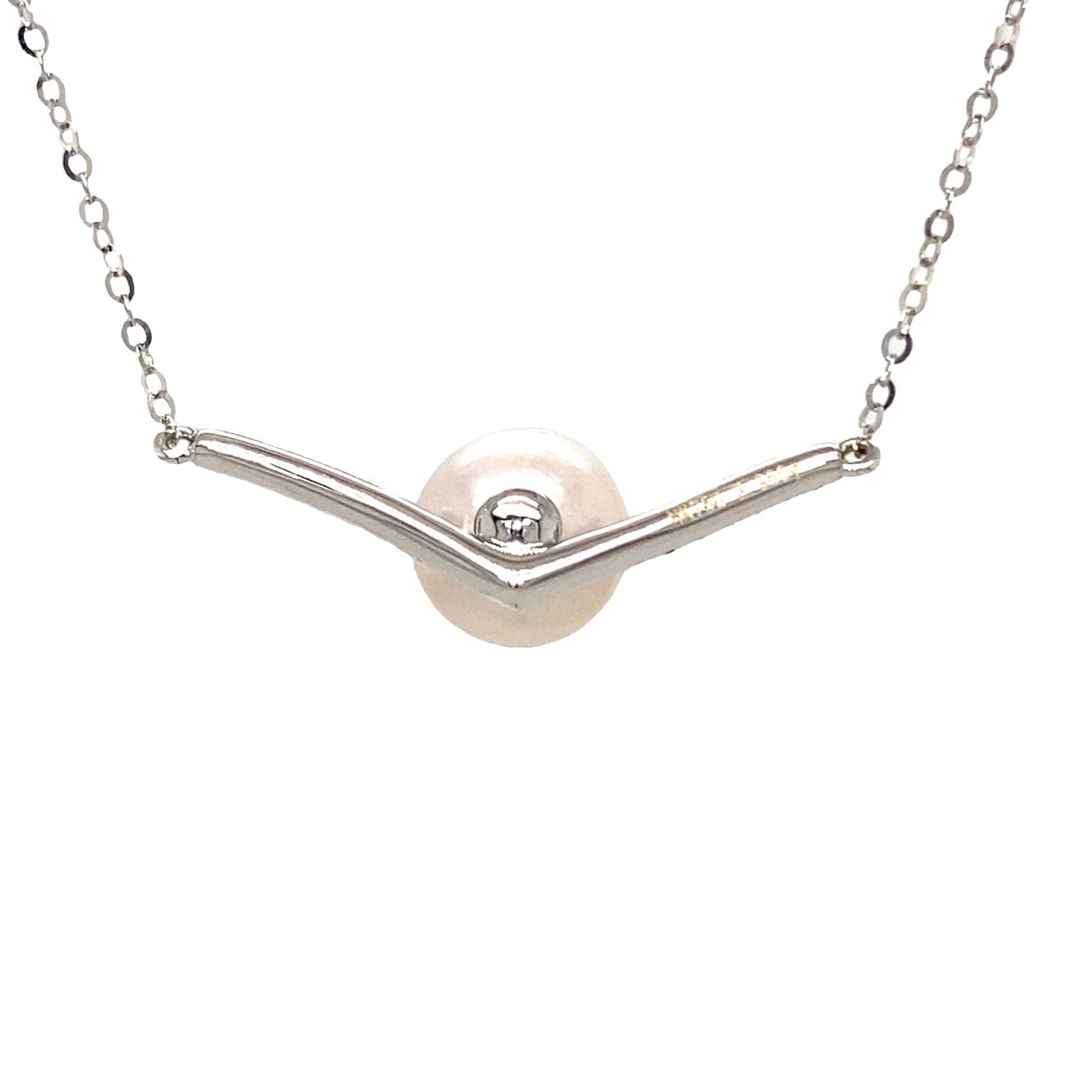 18K White Gold Collar V Shape Pearl Diamond Necklace