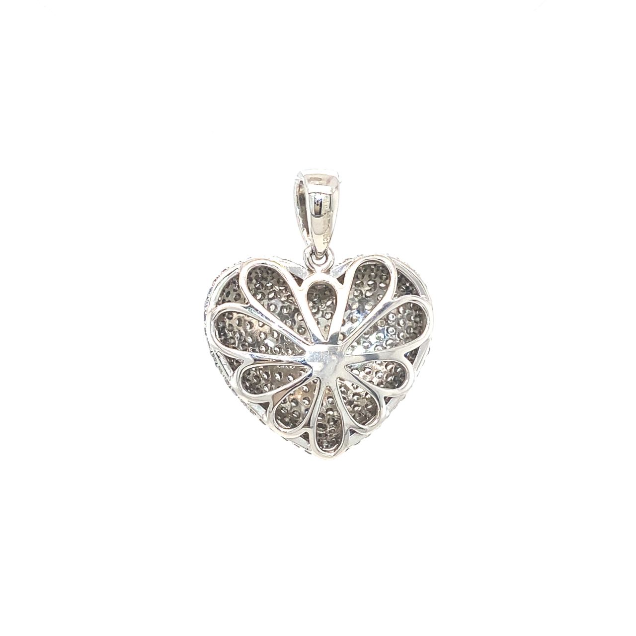 18K White Gold Bubble Heart All Flat Pave Diamond Pendant