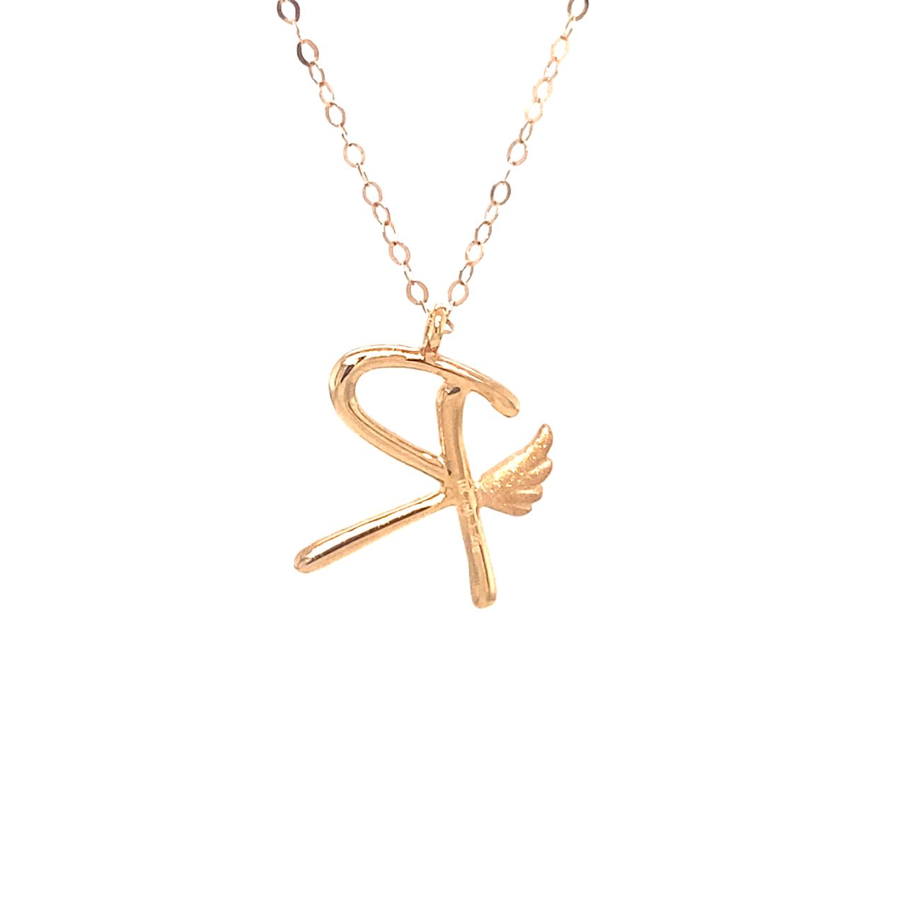 18K Rose Gold Stylish Wings Alphabet R Full Diamond Necklace