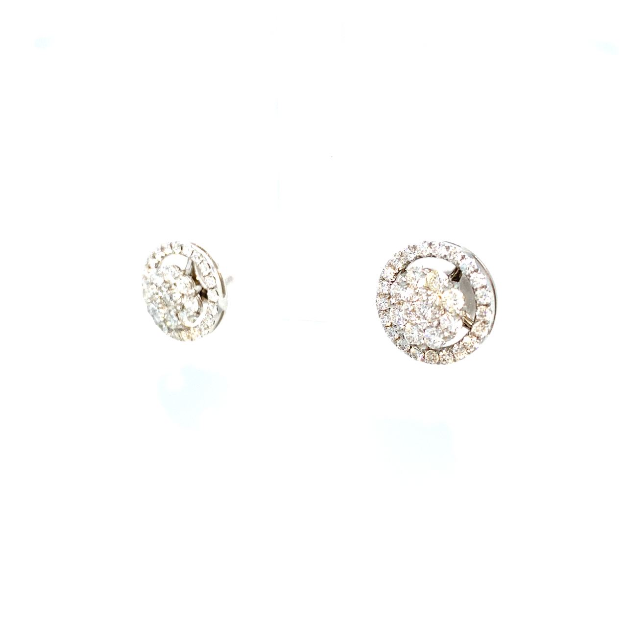 18K White Gold Brilliant Halo Jacket Cluster Flower Diamond Earrings