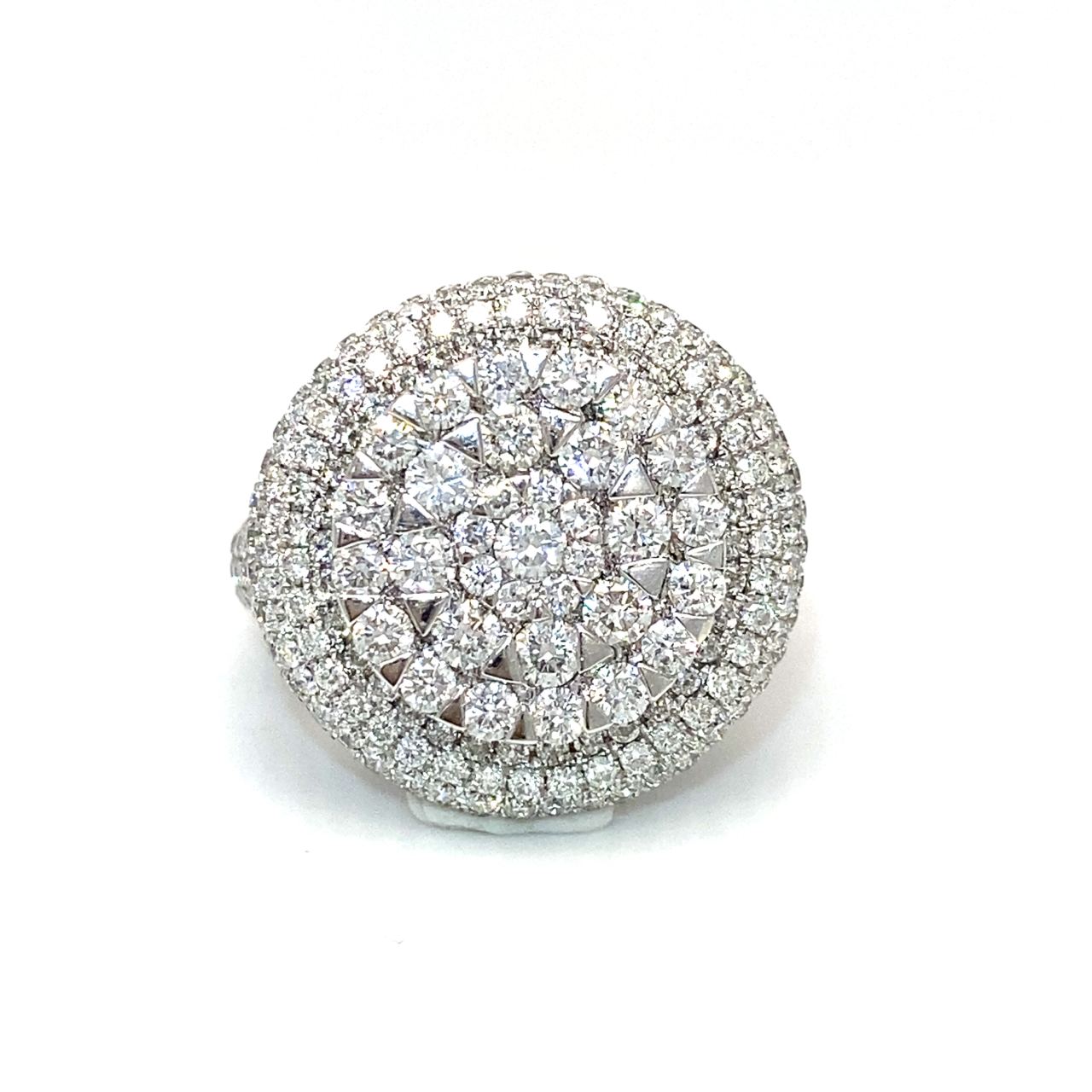 18K White Gold Double Bubble Halo Lotus Cluster Top Diamond Ring