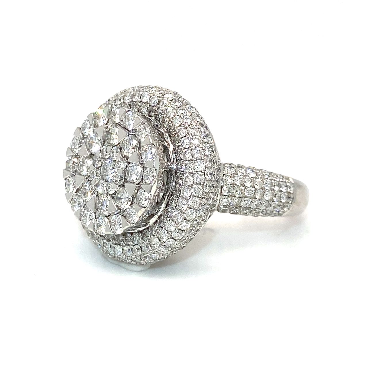 18K White Gold Double Bubble Halo Lotus Cluster Top Diamond Ring