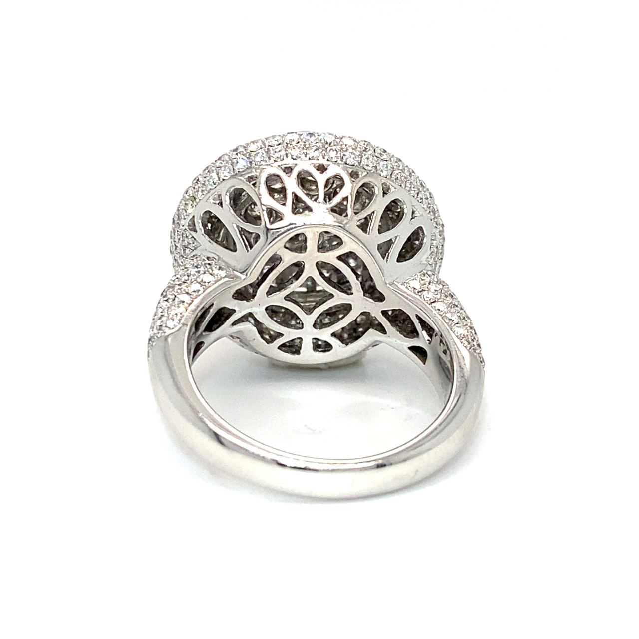 18K White Gold Double Bubble Halo Lotus Cluster Top Diamond Ring