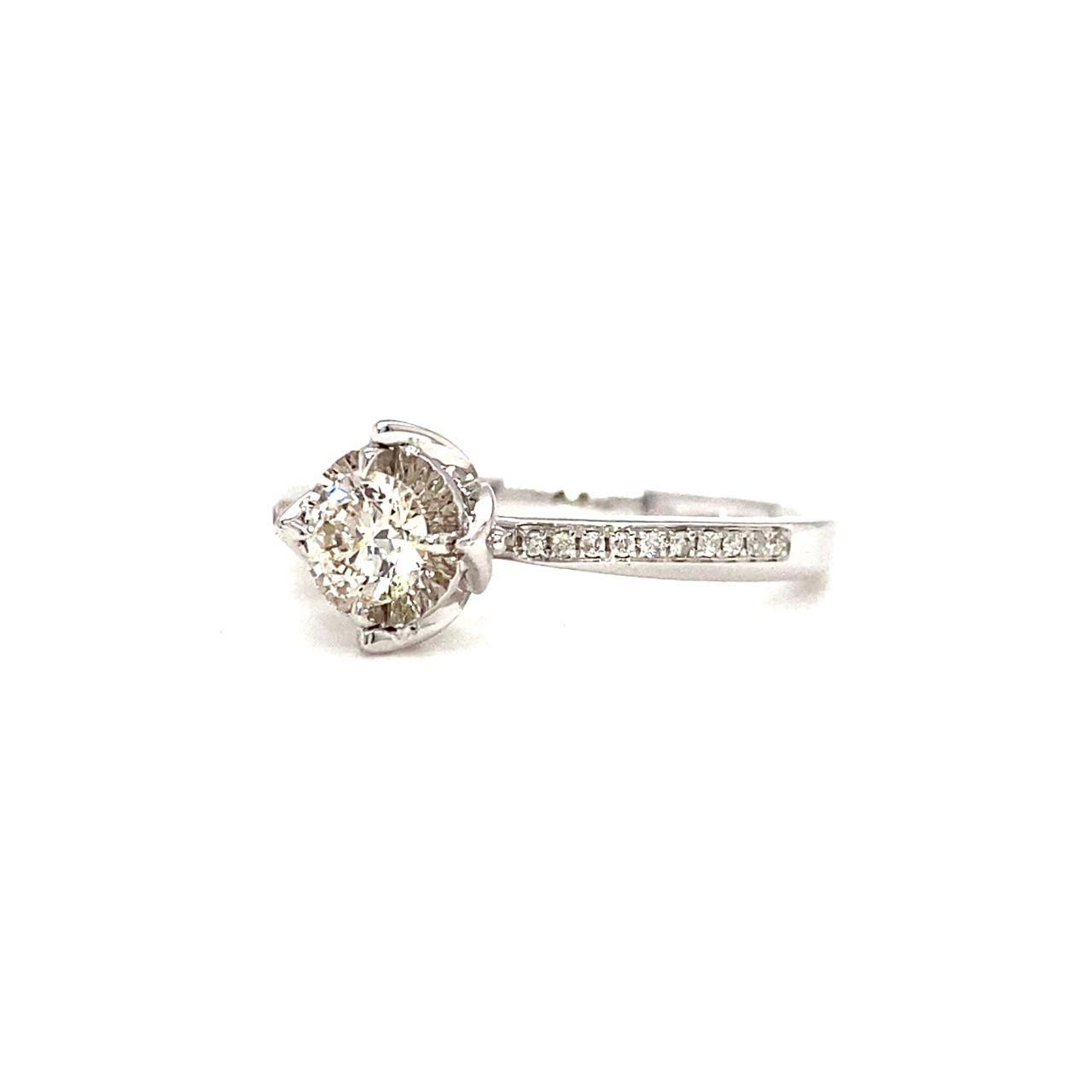 18K White Gold Max Illusion Single Pave Side Diamond Ring