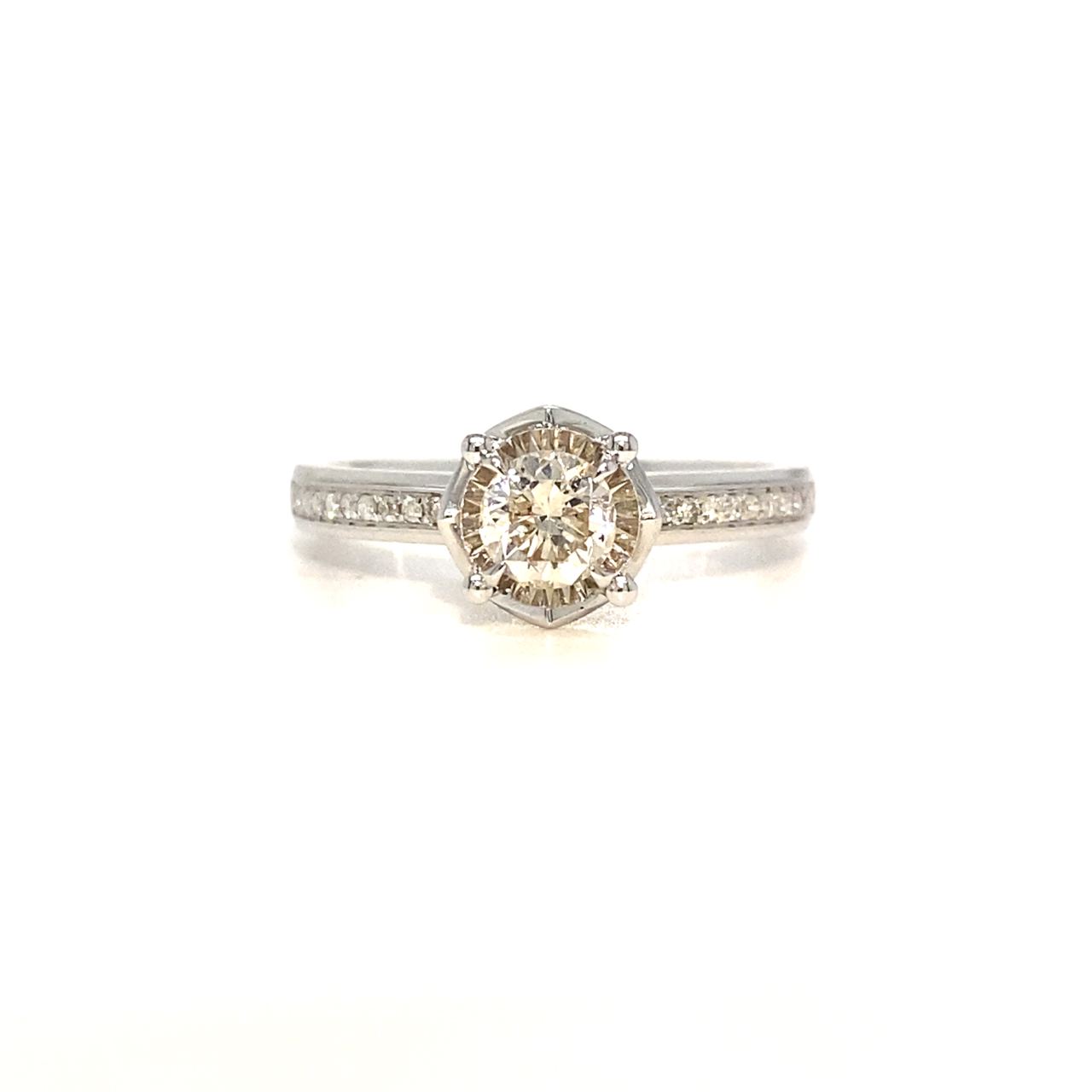 18K White Gold Shield Illusion Single Pave Side Diamond Ring