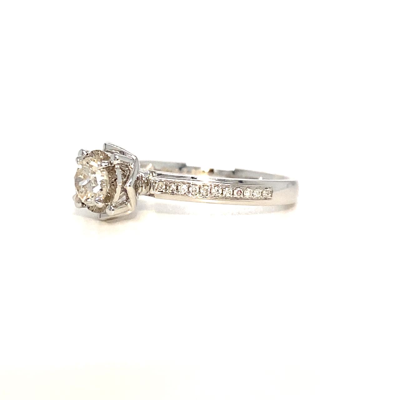 18K White Gold Shield Illusion Single Pave Side Diamond Ring