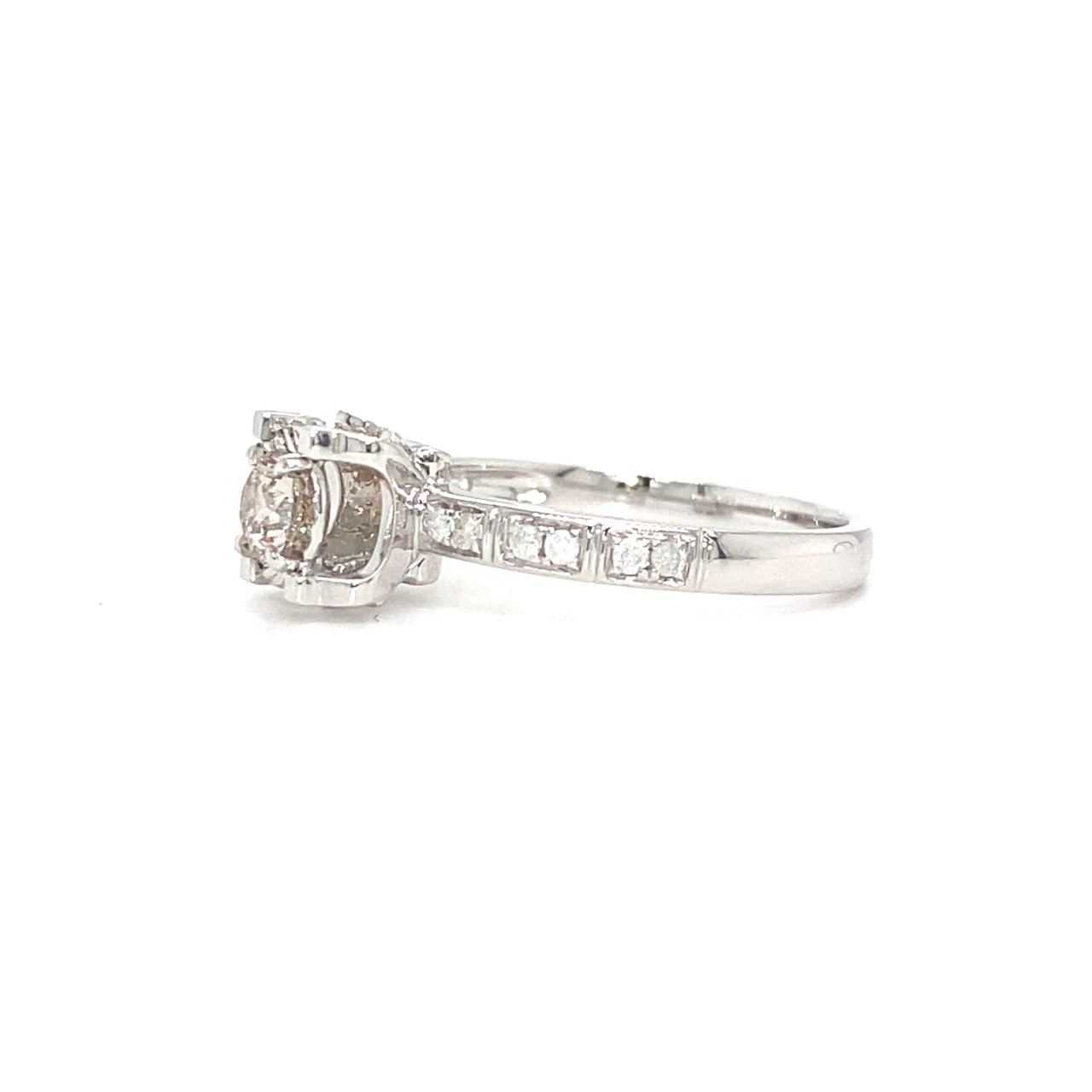 18K White Gold  Crown Cushion Double Diamond Ring