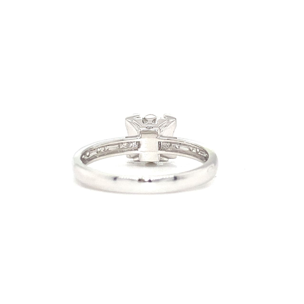 18K White Gold  Crown Cushion Double Diamond Ring