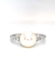 18K White Gold Cluster Pearl Diamond Ring