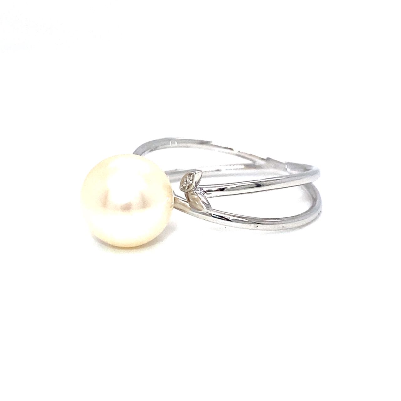 18K White Gold Up Down Cluster  Pearl Diamond Ring