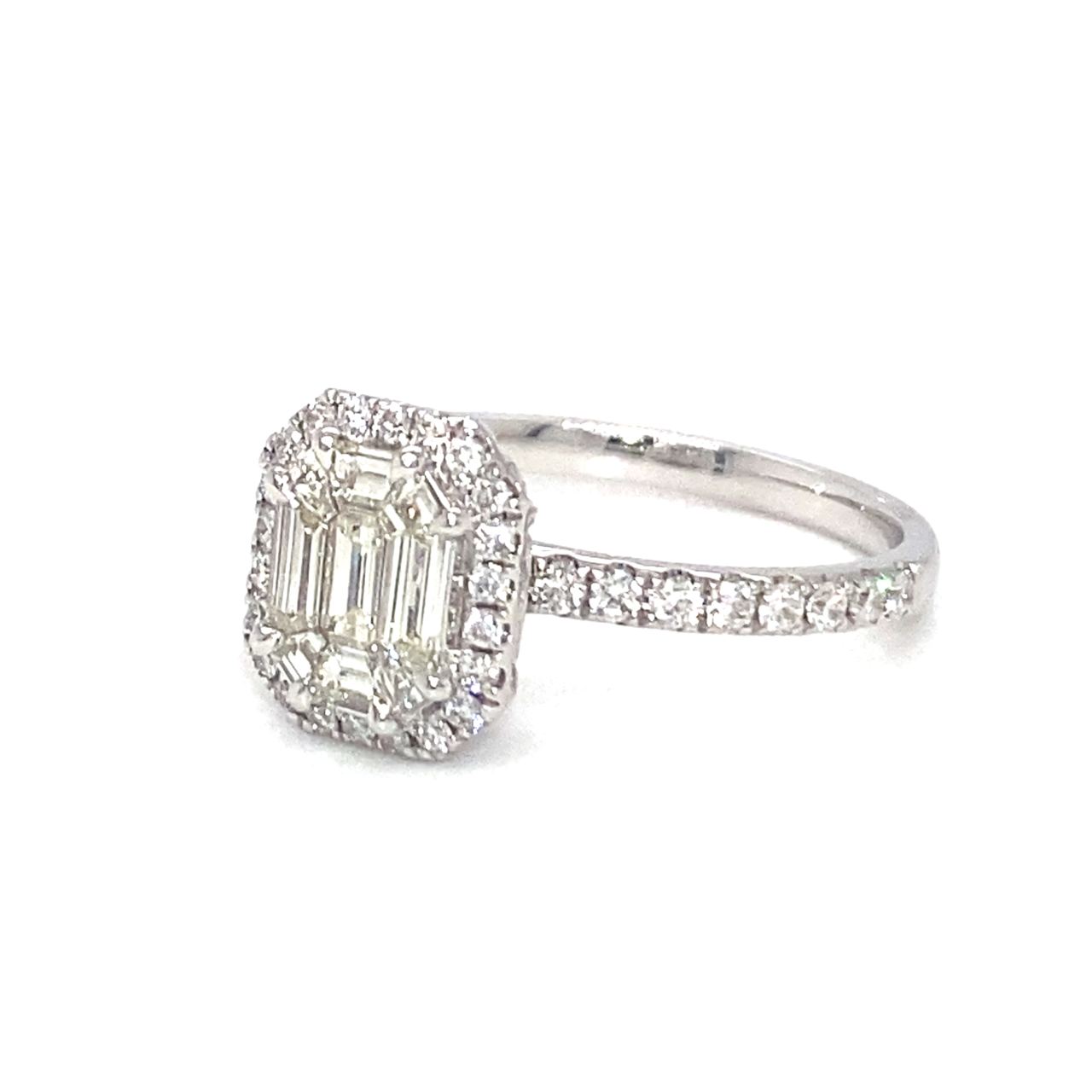 18K White Gold Pie Cut Halo Diamond Ring