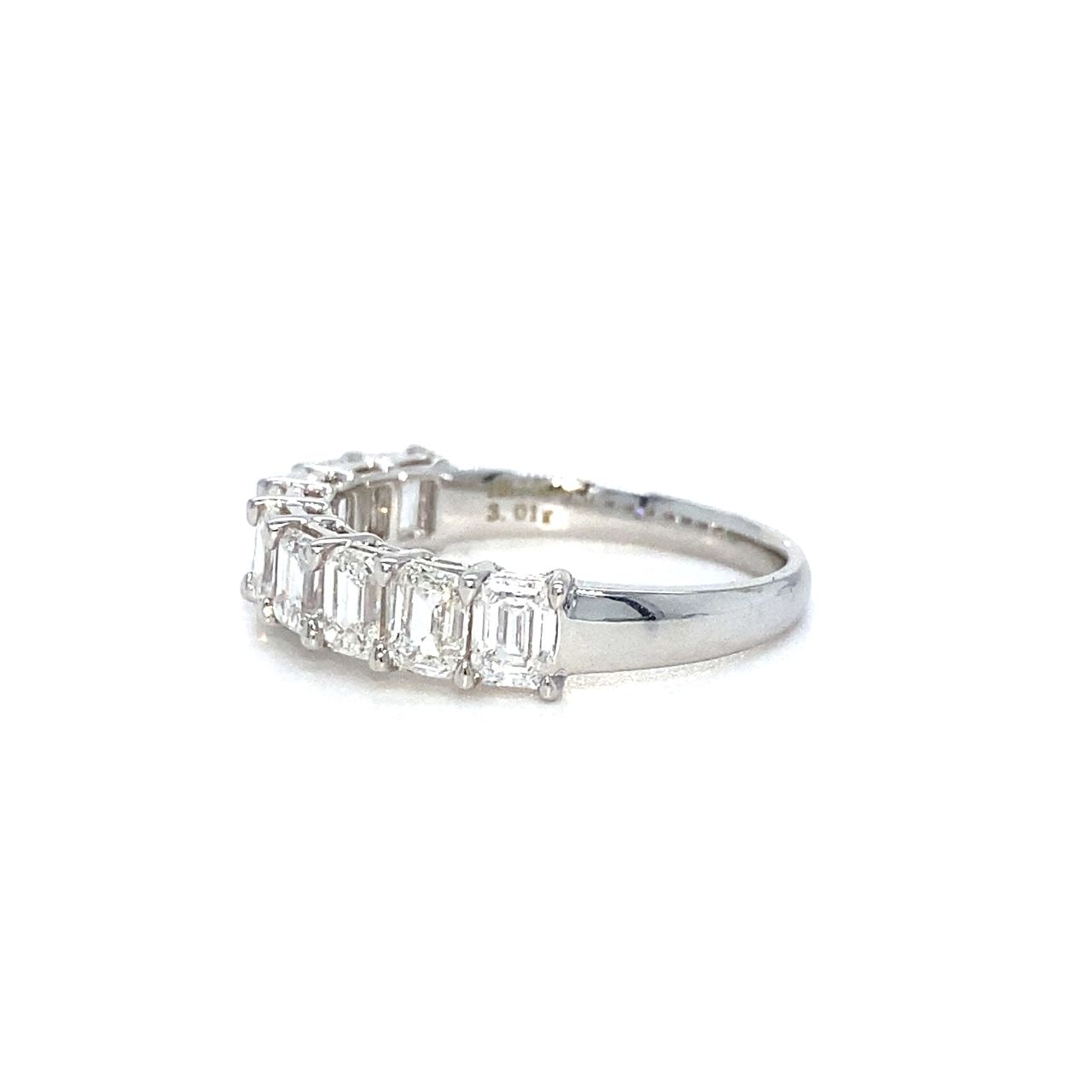 18K White Gold Emerald Shape Half Eternity Diamond Ring-9