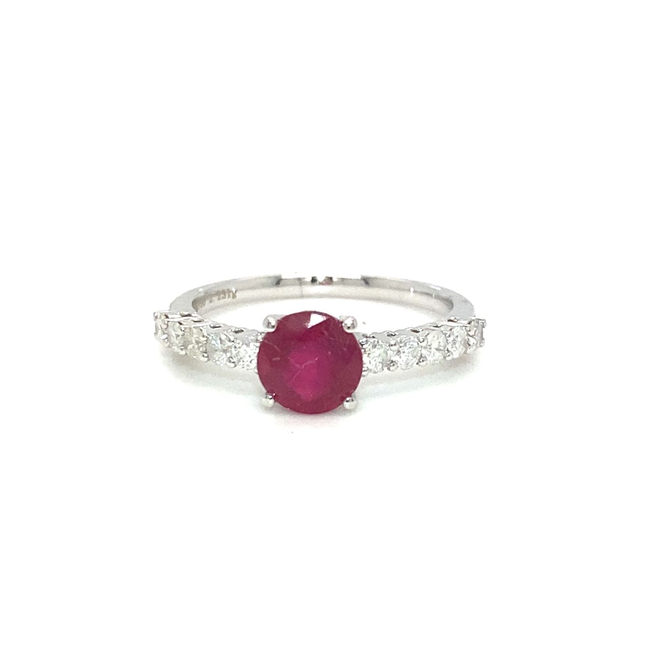 18K White Gold Large Pave Round Ruby Diamond Ring