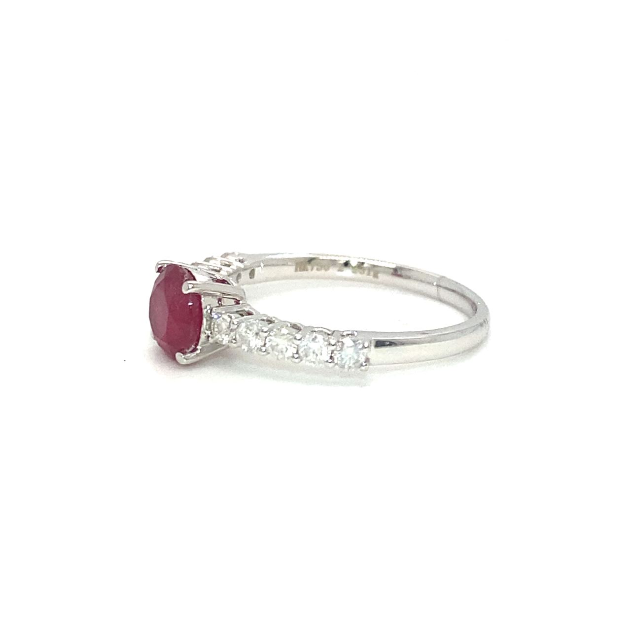 18K White Gold Large Pave Round Ruby Diamond Ring