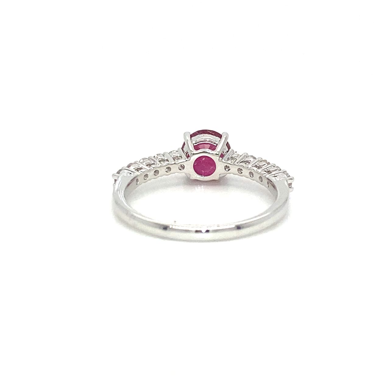18K White Gold Large Pave Round Ruby Diamond Ring