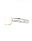 18K White Gold Simple Pave Pearl Diamond Ring