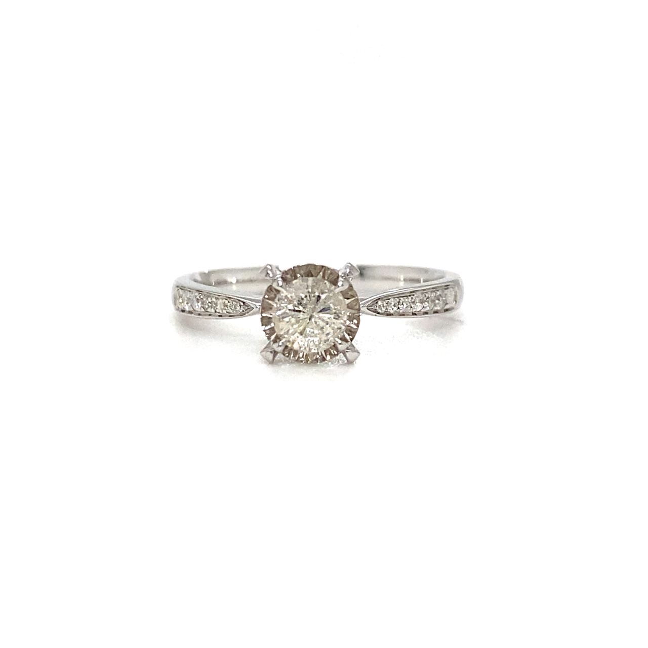 18K White Gold Large Illusion Blade Shoulder Diamond Ring