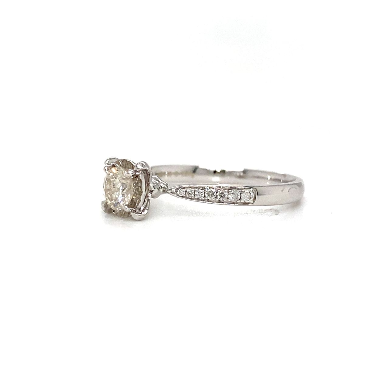 18K White Gold Large Illusion Blade Shoulder Diamond Ring
