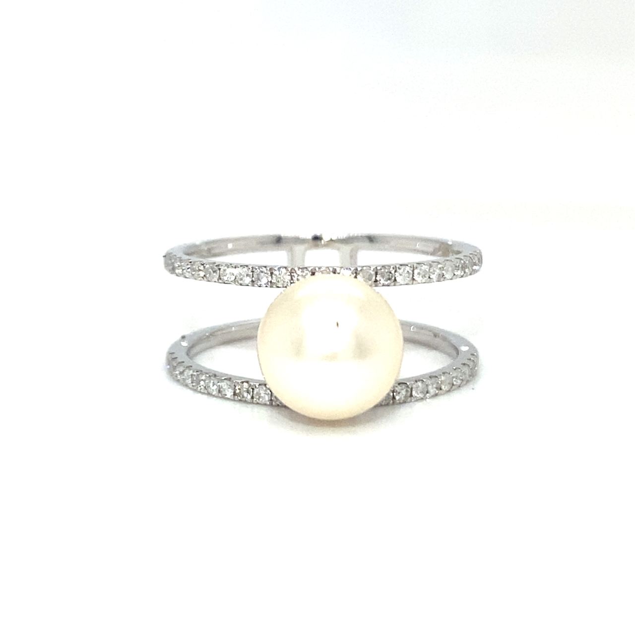 18K White Gold Double Deck Pearl Diamond Ring