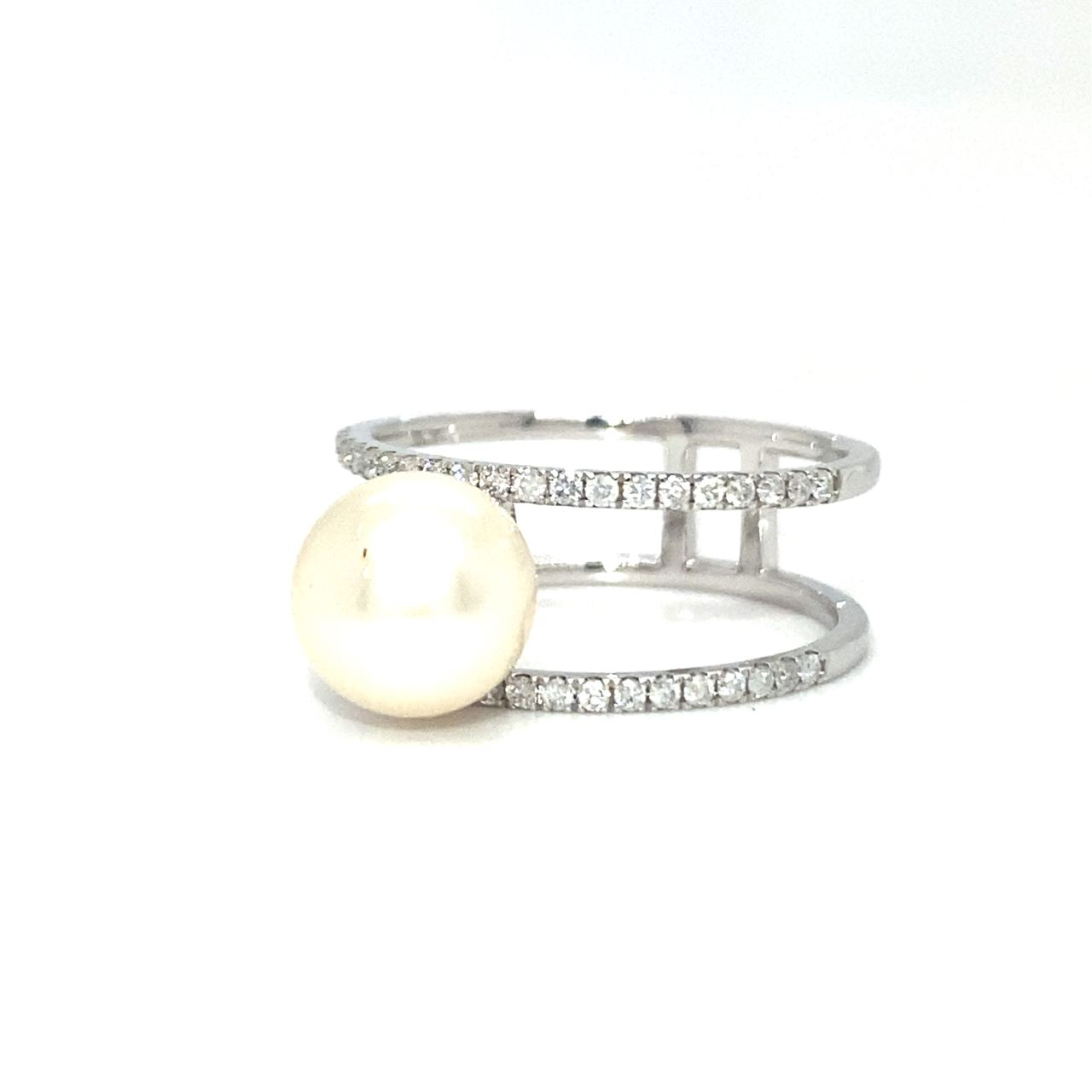 18K White Gold Double Deck Pearl Diamond Ring