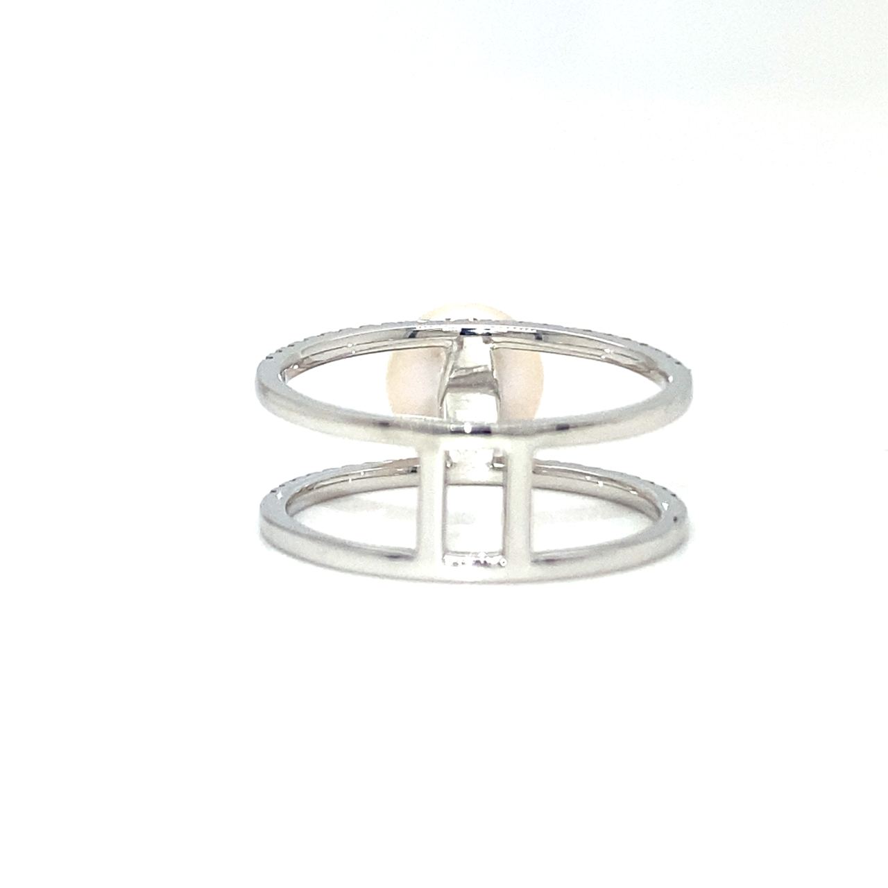 18K White Gold Double Deck Pearl Diamond Ring